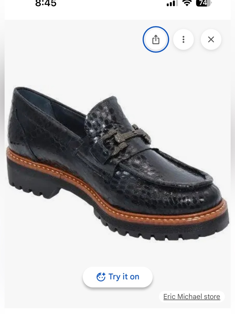 Eric Michael  Sanibel Black Leather Snake-Embossed horse bit Loafers 40